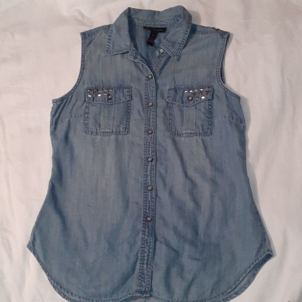 INC Sleeveless Denim Studded Shirt 6 Rocker Punk‎